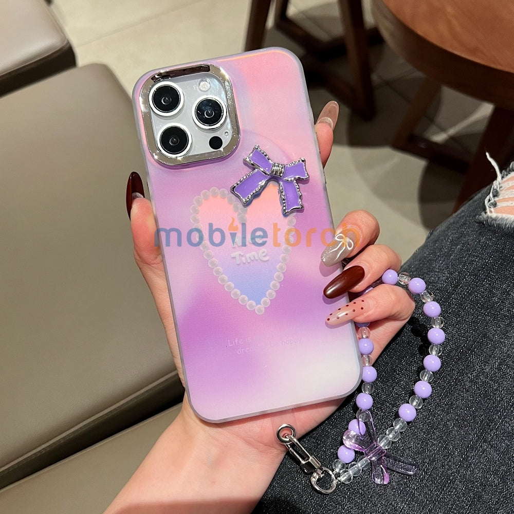 Bow Bling Heart Printed Colorful PC (Hard) Phone Case - Oppo A38