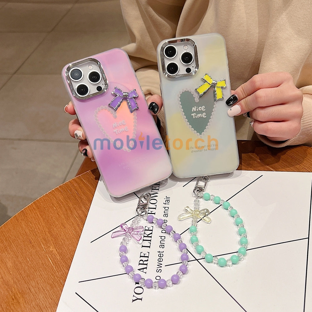 Bow Bling Heart Printed Colorful PC (Hard) Phone Case - Oppo A38
