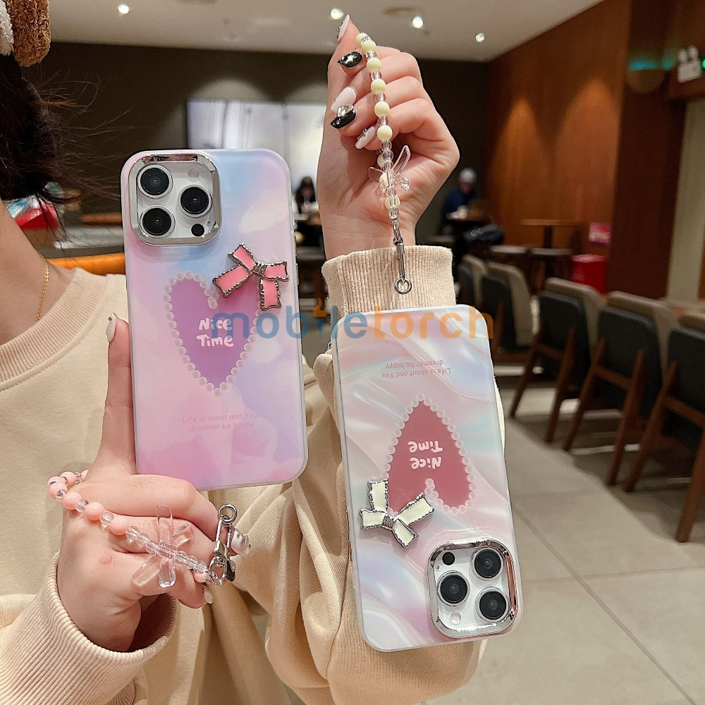 Bow Bling Heart Printed Colorful PC (Hard) Phone Case - Oppo A38