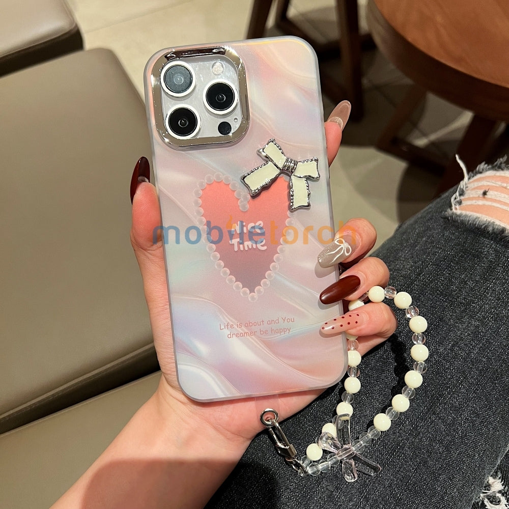 Bow Bling Heart Printed Colorful PC (Hard) Phone Case - Oppo A38