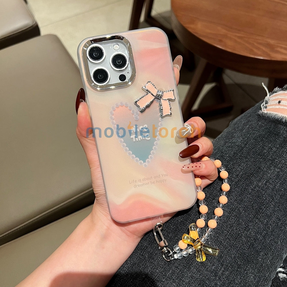 Bow Bling Heart Printed Colorful PC (Hard) Phone Case - Oppo A38