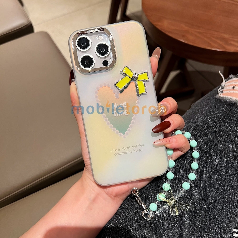 Bow Bling Heart Printed Colorful PC (Hard) Phone Case - Oppo A38