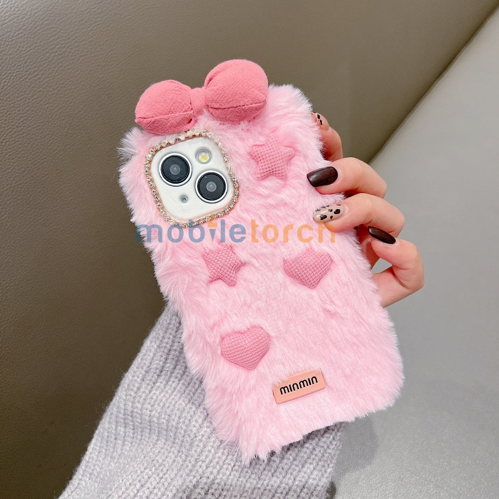 Bow Pattern Furry Soft Phone Case with Furry Bracelet - Samsung S25 Ultra