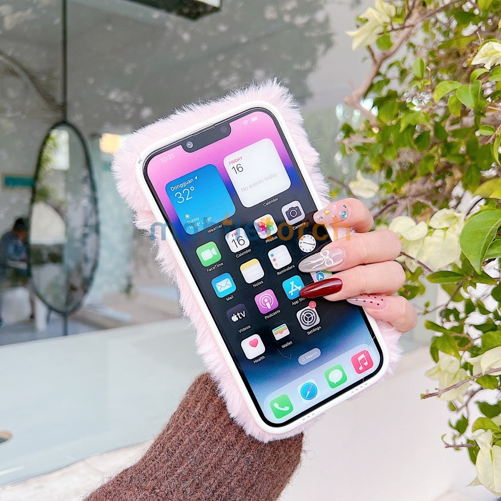 Butterfly Embroided Camera Protection Fur Phone Case - iPhone 16 Plus