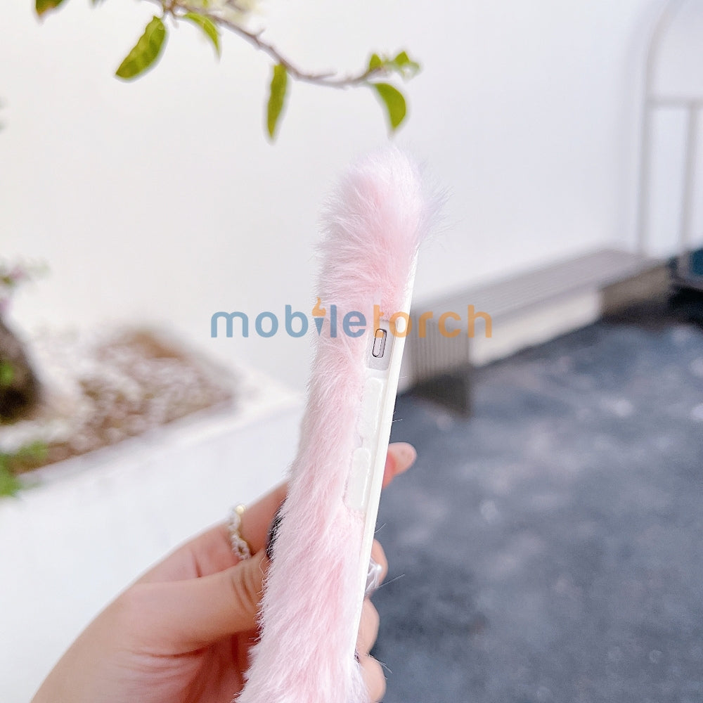 Butterfly Embroided Camera Protection Fur Phone Case - iPhone 16 Plus