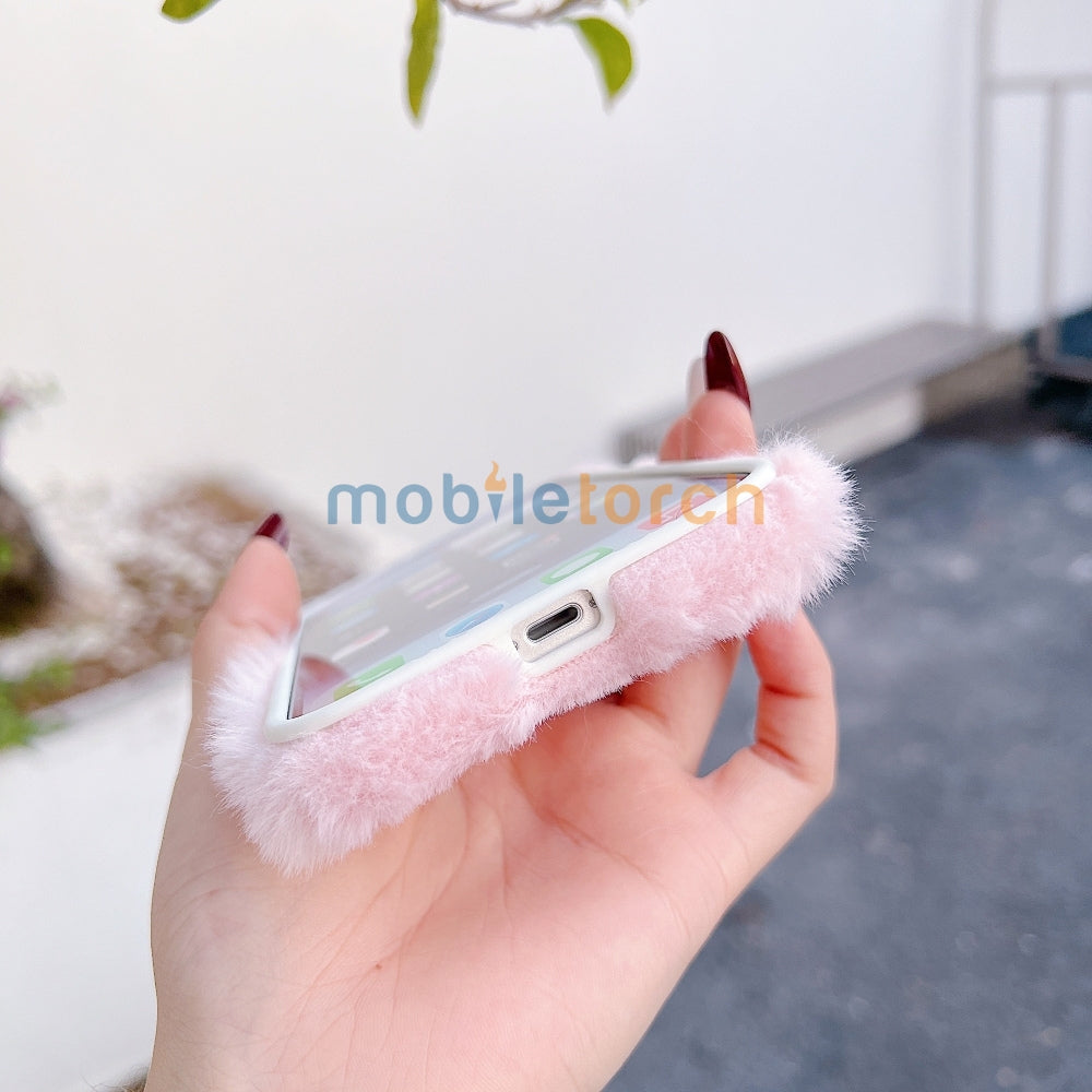 Butterfly Embroided Camera Protection Fur Phone Case - iPhone 16 Plus