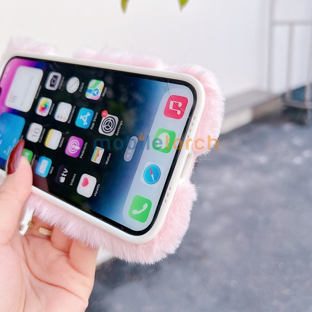 Butterfly Embroided Camera Protection Fur Phone Case - iPhone 16 Plus