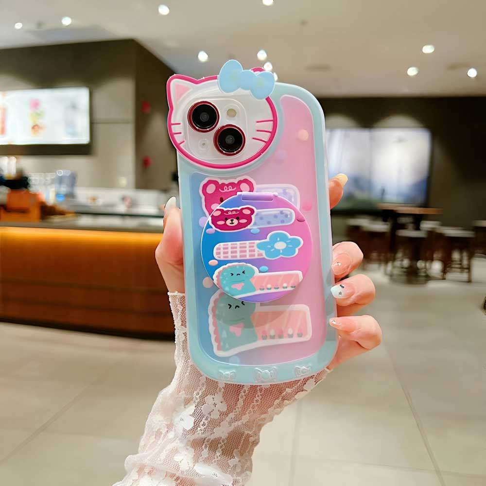 Cartoon Cat Printed Camera Protection Cover with Mirror Stand