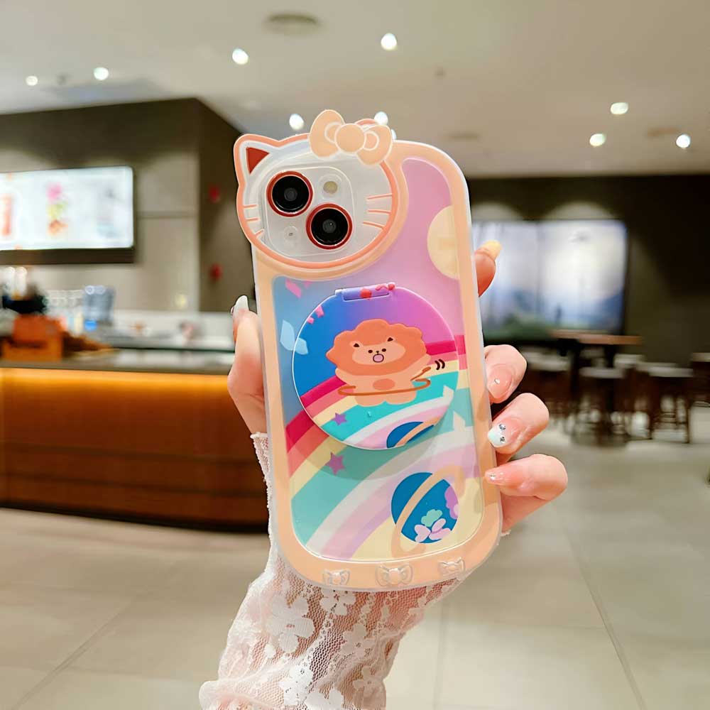 Cartoon Cat Printed Camera Protection Cover with Mirror Stand