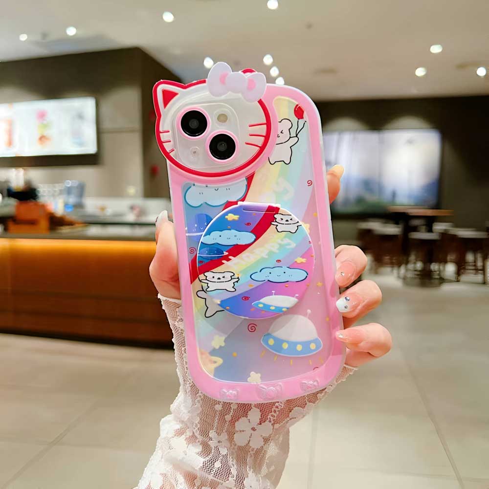 Cartoon Cat Printed Camera Protection Cover with Mirror Stand