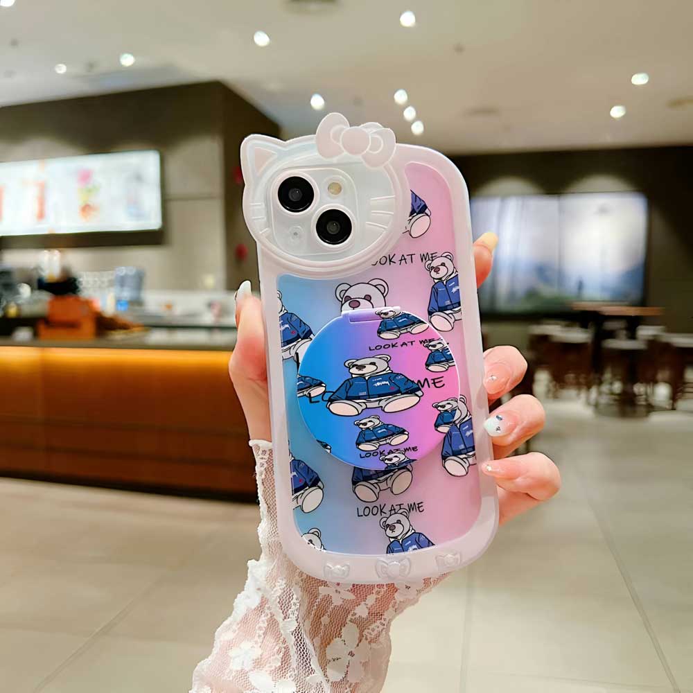 Cartoon Cat Printed Camera Protection Cover with Mirror Stand