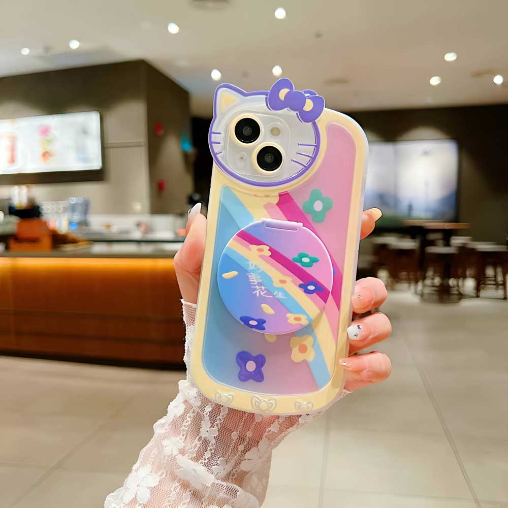 Cartoon Cat Printed Camera Protection Cover with Mirror Stand