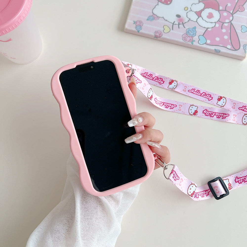 Cartoon Kitty Stand Silicone Phone Case with Shoulder Strap