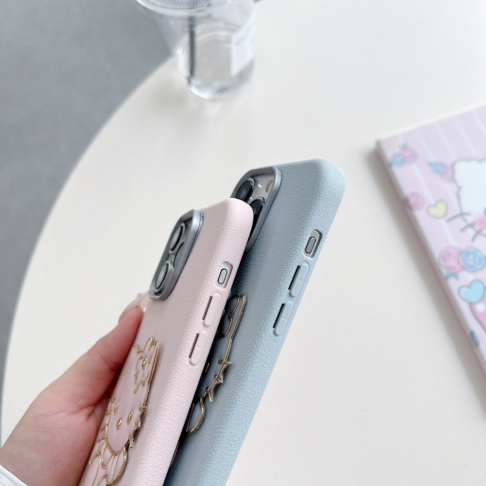 Cat Fur Ball Charm Leather Phone Case