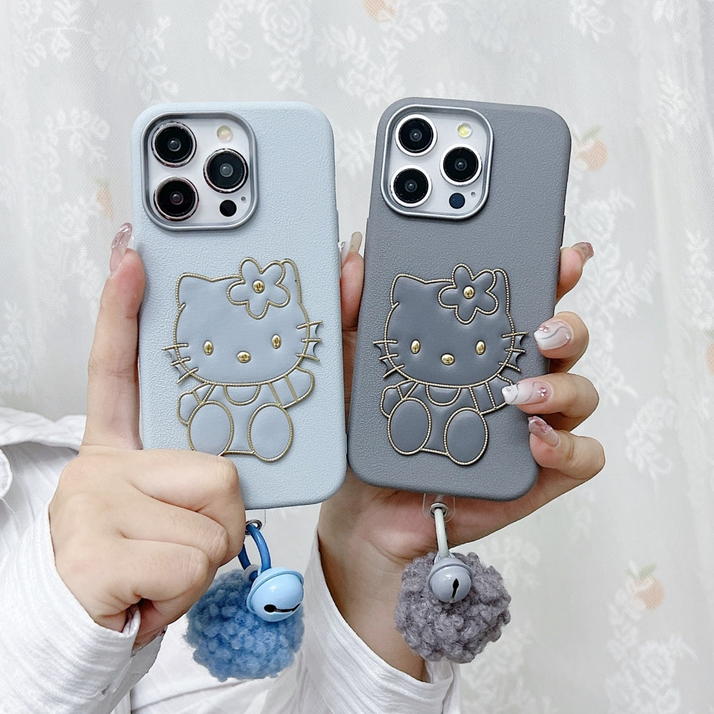 Cat Fur Ball Charm Leather Phone Case