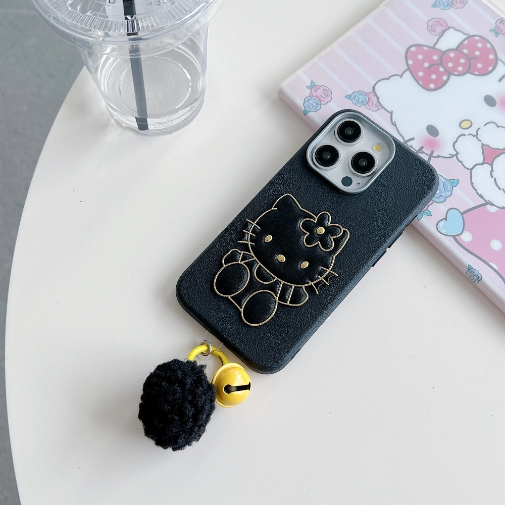 Cat Fur Ball Charm Leather Phone Case