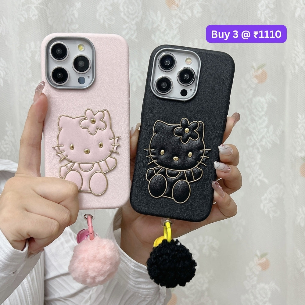 Cat Fur Ball Charm PU Leather Phone Case | Mobile Cover - Samsung A56