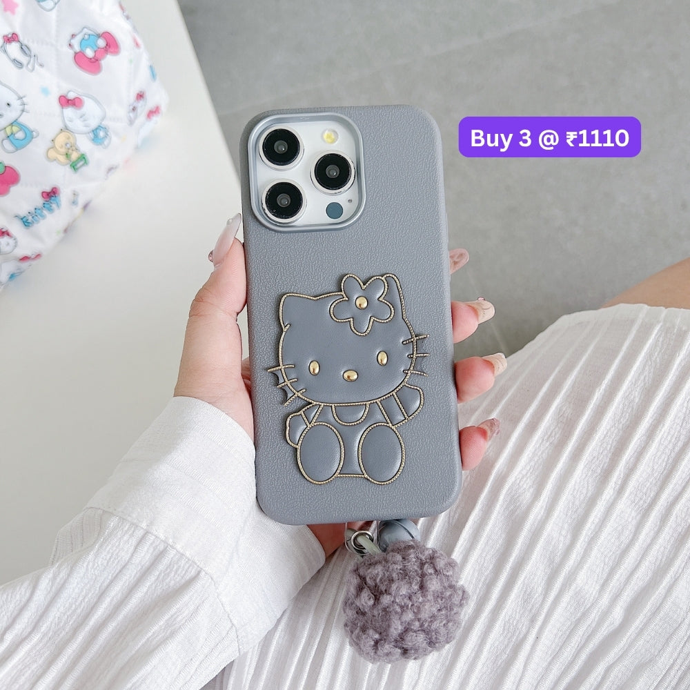 Cat Fur Ball Charm PU Leather Phone Case | Mobile Cover - Samsung A56
