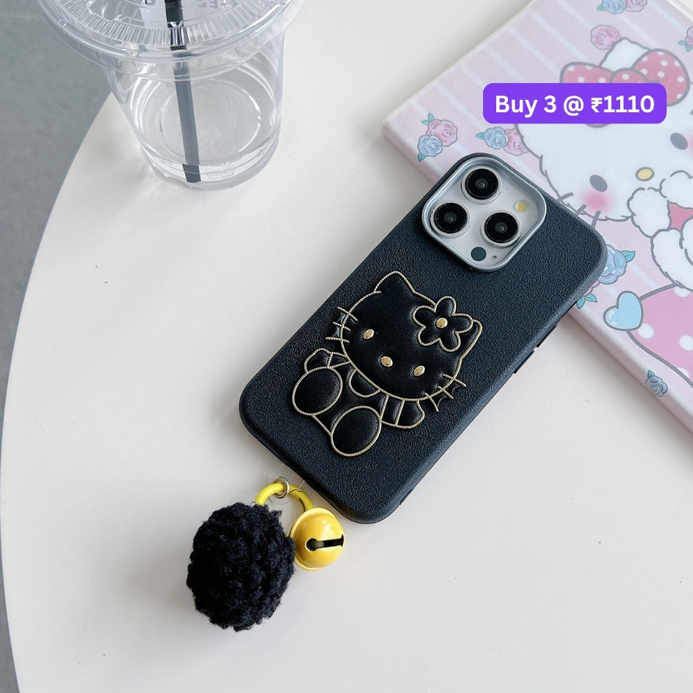 Cat Fur Ball Charm PU Leather Phone Case | Mobile Cover - Samsung A56