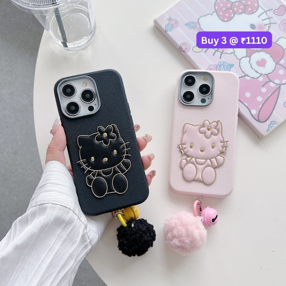 Cat Fur Ball Charm PU Leather Phone Case | Mobile Cover - Samsung A56
