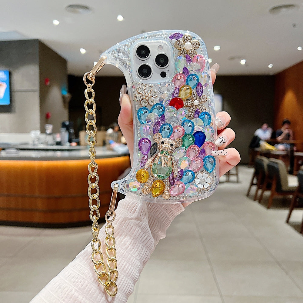 Colorful Diamond Phone Case With Metal Chain Strap