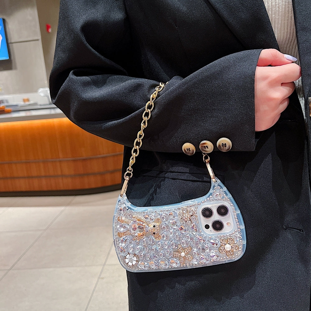 Colorful Diamond Phone Case With Metal Chain Strap