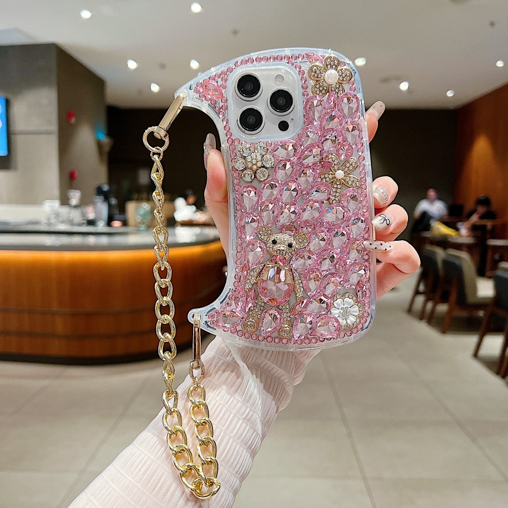 Colorful Diamond Phone Case With Metal Chain Strap