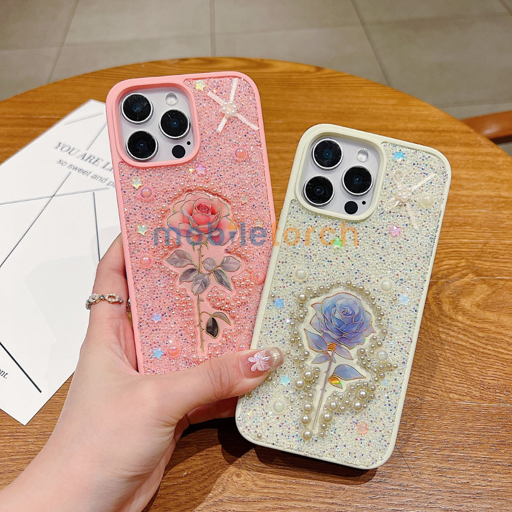 Colorful Rose Bling Studded Diamond PC (Hard) Phone Case - iPhone 16 Pro Max