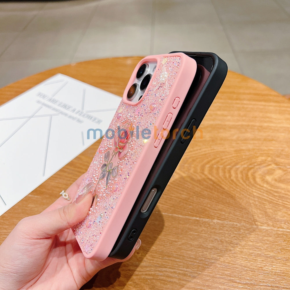 Colorful Rose Bling Studded Diamond PC (Hard) Phone Case - iPhone 16 Pro Max