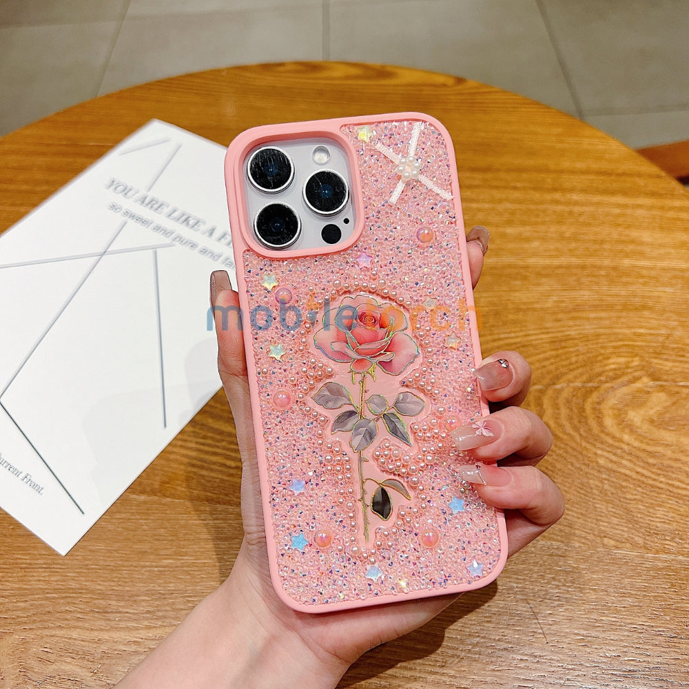 Colorful Rose Bling Studded Diamond PC (Hard) Phone Case - iPhone 16 Pro Max