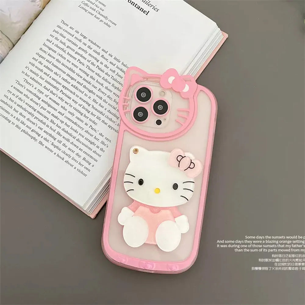 Cute Cat Shockproof Silicone Cover With Mirror - iPhone 14 Pro