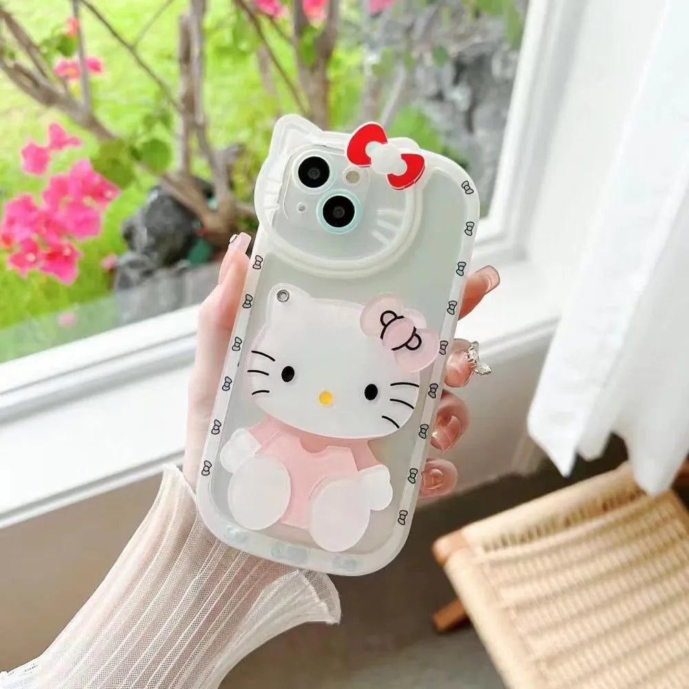 Cute Cat Shockproof Silicone Cover With Mirror - iPhone 14 Pro