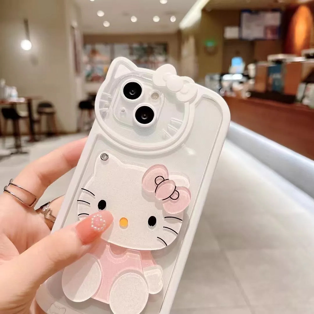 Cute Cat Shockproof Silicone Cover With Mirror - iPhone 13 Pro