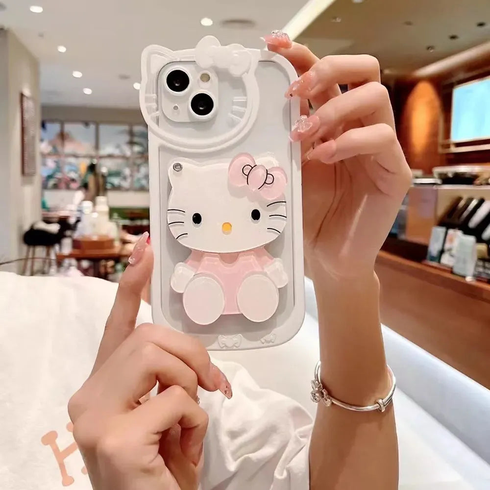 Cute Cat Shockproof Silicone Cover With Mirror - iPhone 14 Pro