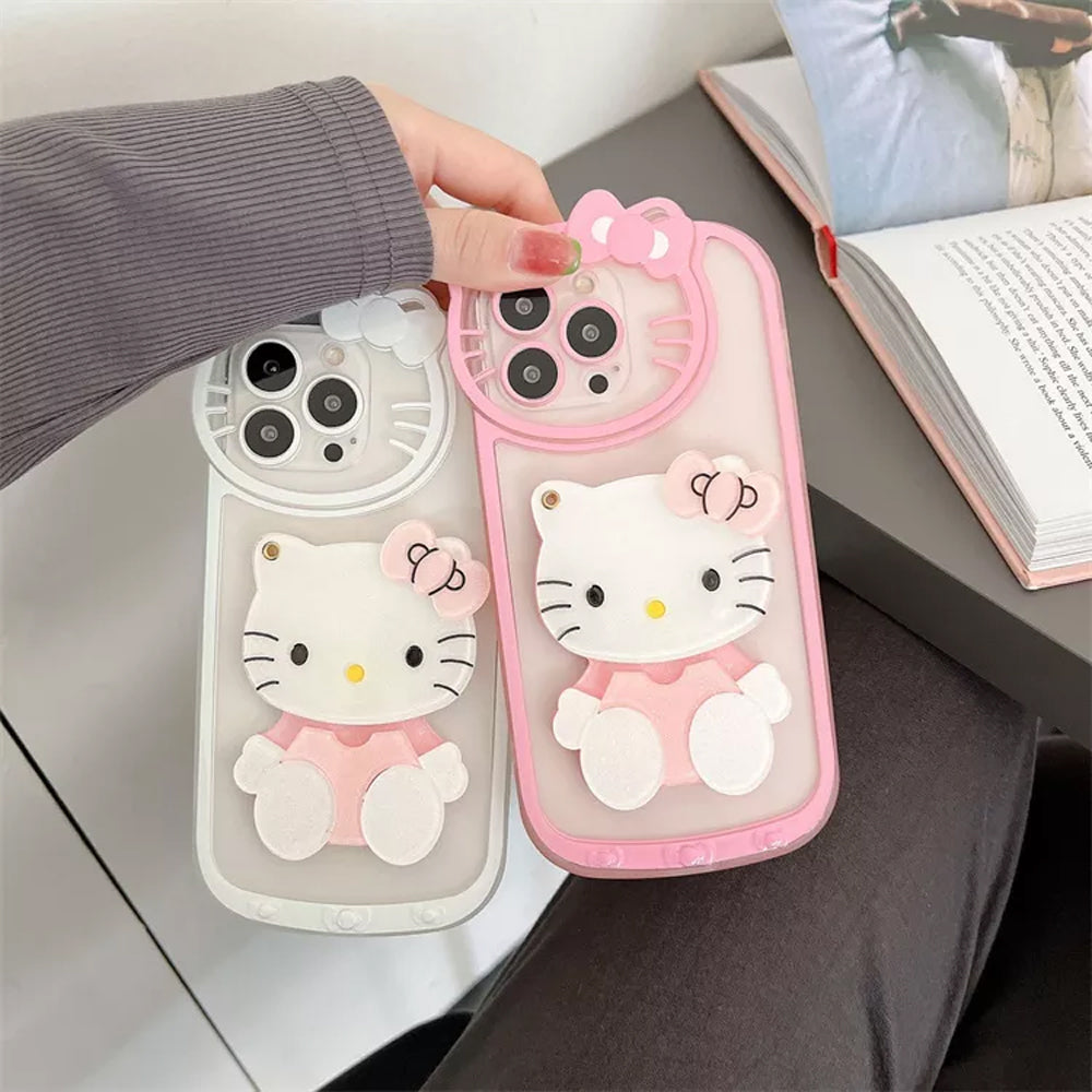 Cute Cat Shockproof Silicone Cover With Mirror - iPhone 13 Pro