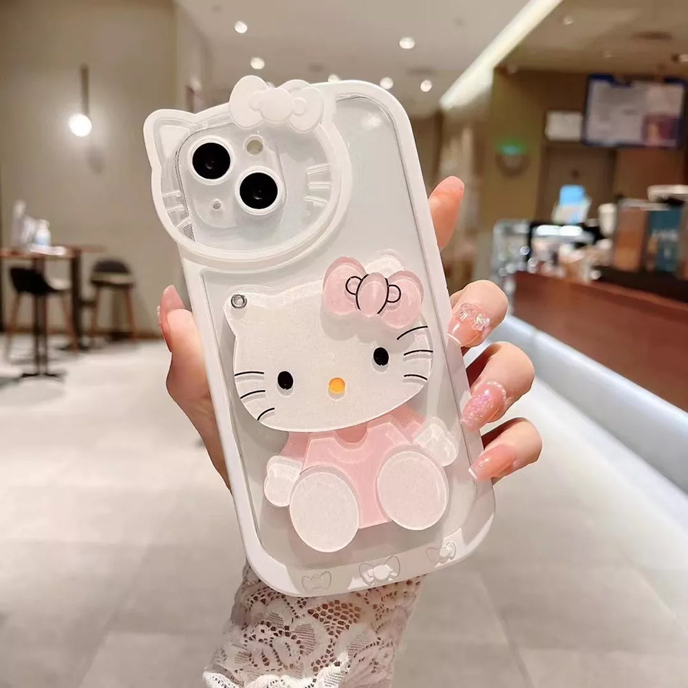 Cute Cat Shockproof Silicone Cover With Mirror - iPhone 13 Pro