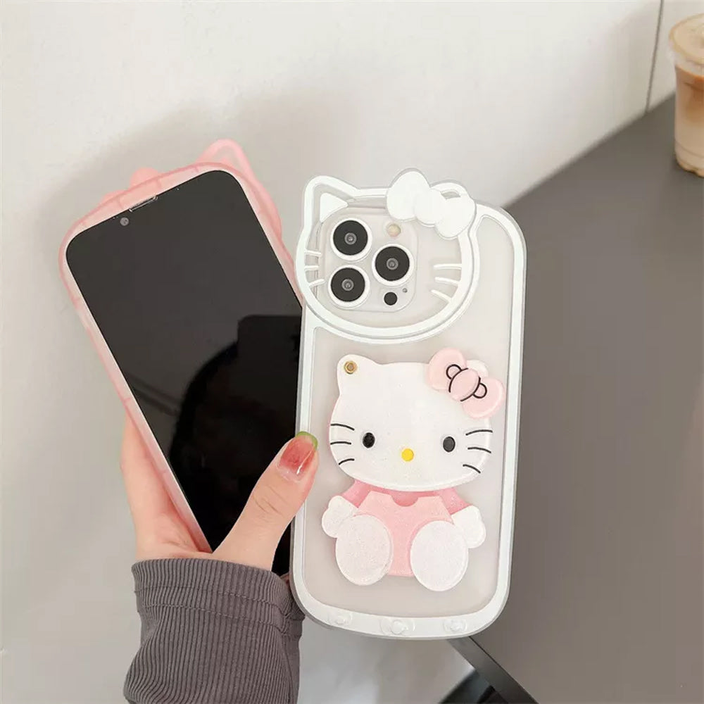 Cute Cat Shockproof Silicone Cover With Mirror - iPhone 13 Pro