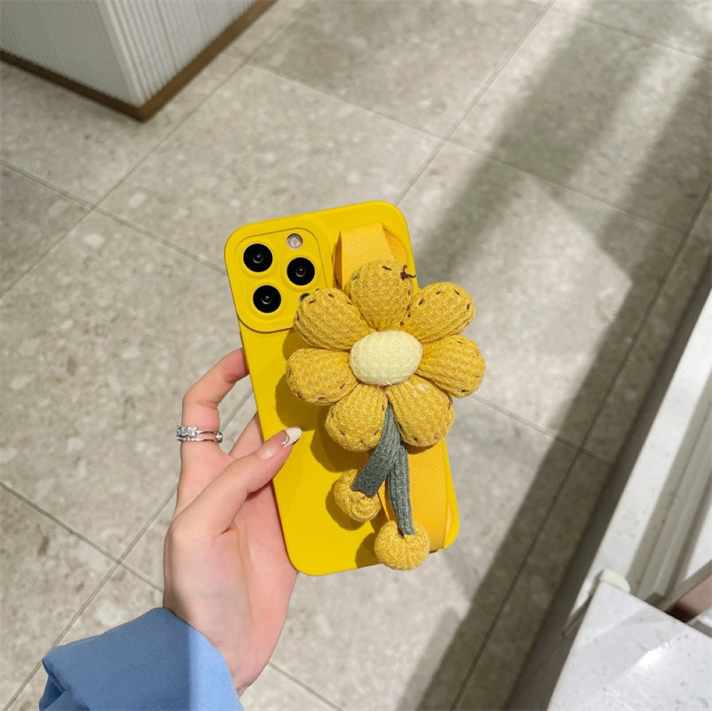 Cute Flower Wrist Strap Holder Silicone Soft Camera Protection Case - iPhone 12 Pro