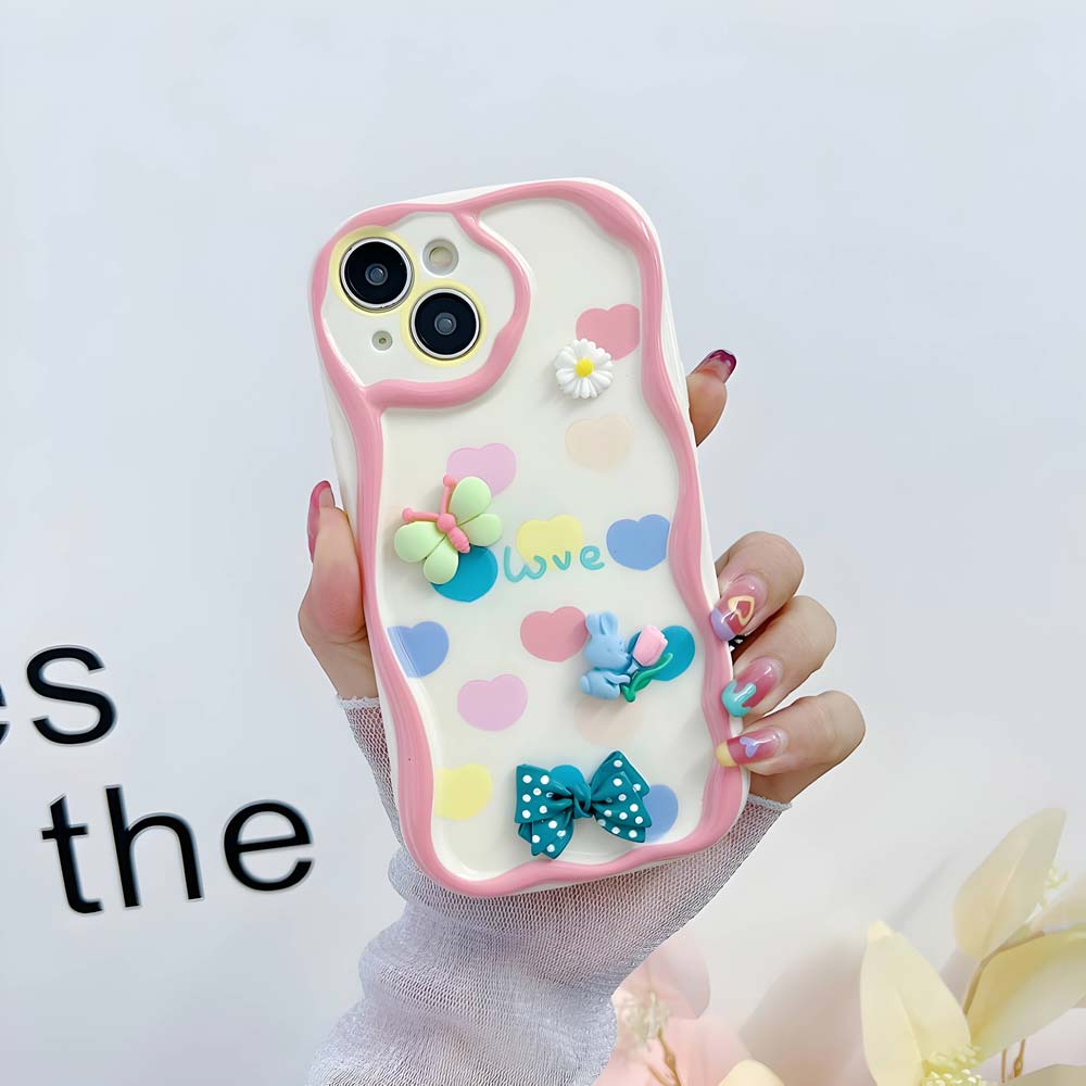 3D Cute Pet Flower and Toy Soft Cover With Random Heart Shape Bracelet - iPhone 14 Pro