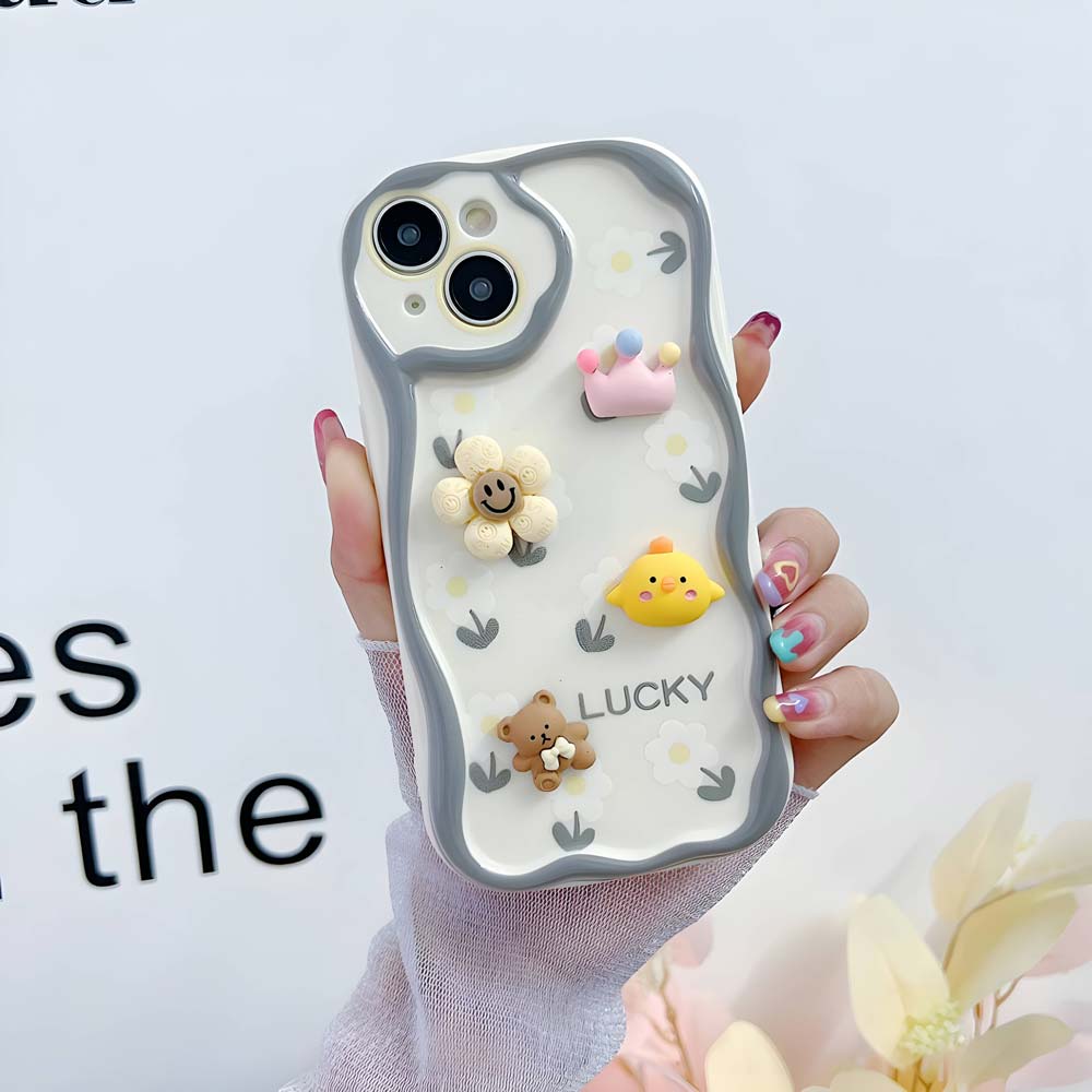 3D Cute Pet Flower and Toy Soft Cover With Random Heart Shape Bracelet - iPhone 12