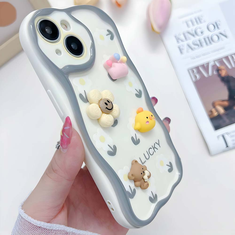 3D Cute Pet Flower and Toy Soft Cover With Random Heart Shape Bracelet - iPhone 13 Pro