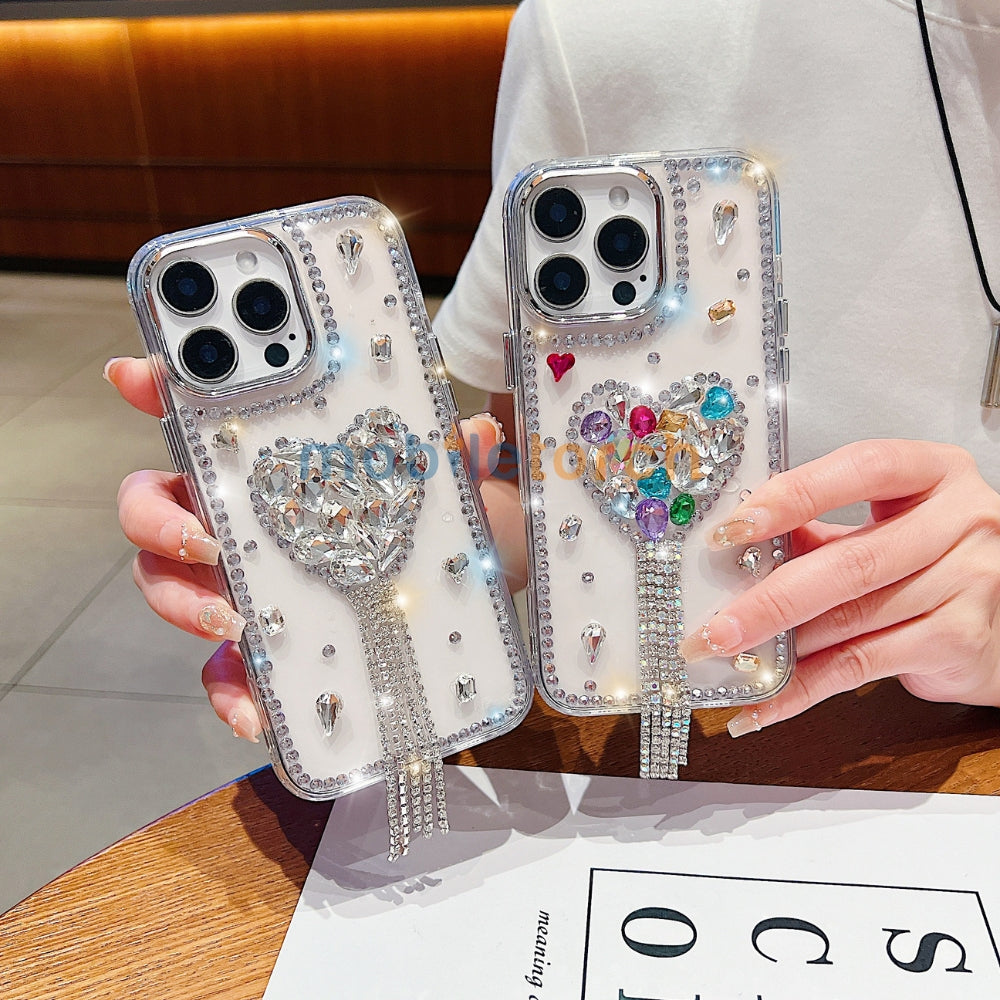 Designer Handmade Love Diamond Transparent Phone Case | Mobile Cover - iPhone 13