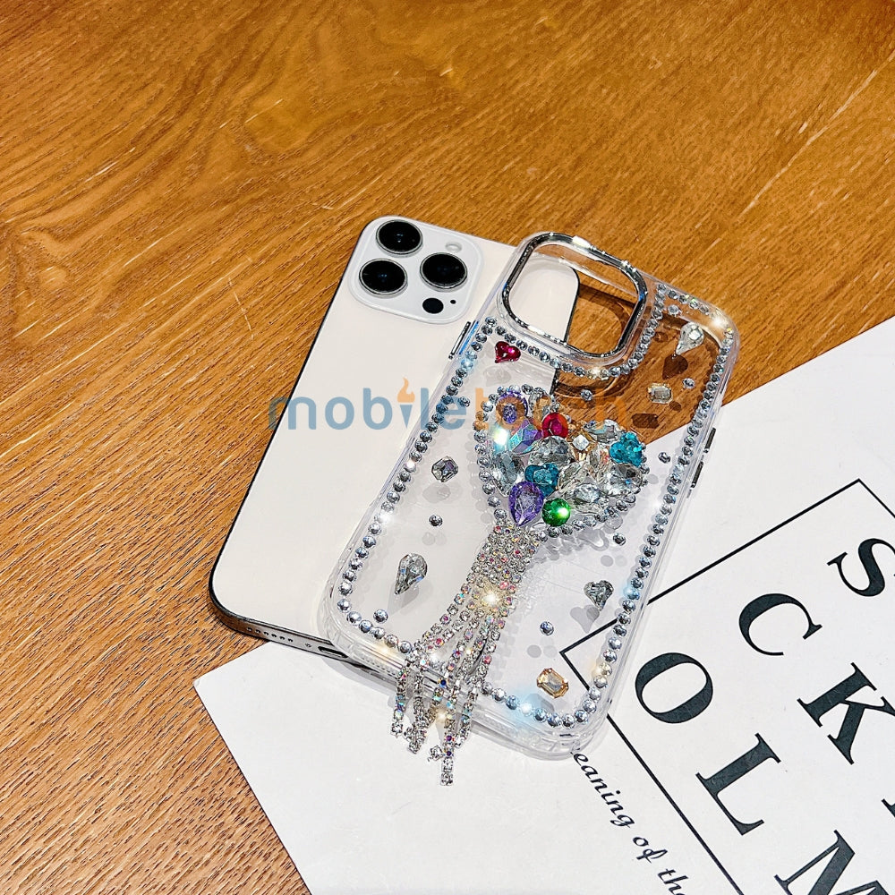 Designer Handmade Love Diamond Transparent Phone Case | Mobile Cover - iPhone 13