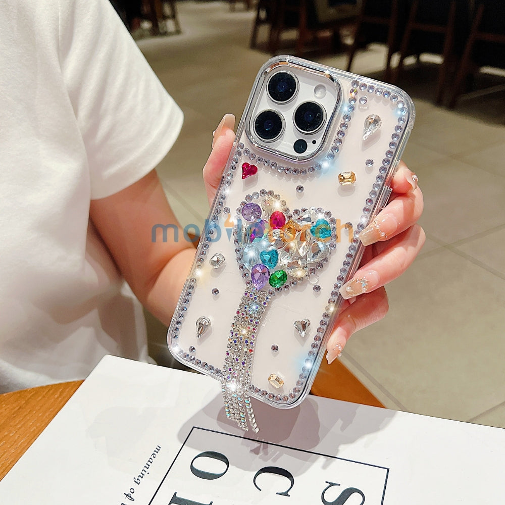 Designer Handmade Love Diamond Transparent Phone Case | Mobile Cover - iPhone 13