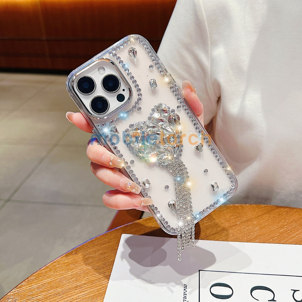 Designer Handmade Love Diamond Transparent Phone Case | Mobile Cover - iPhone 13