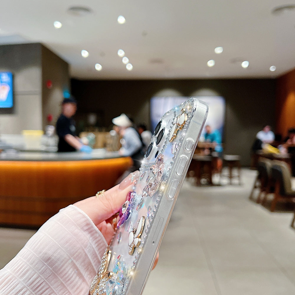 Diamond Glitter Butterfly Transparent Phone Case with Small Charm