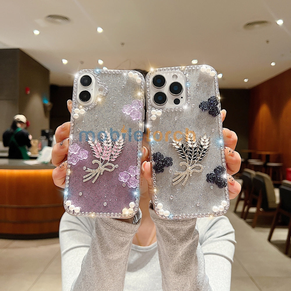 Diamond Leaves TPU (Soft) Handmade Bling Phone Case - iPhone 14 Pro Max