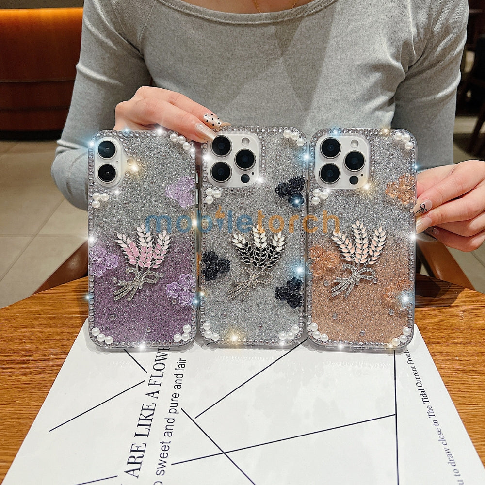 Diamond Leaves TPU (Soft) Handmade Bling Phone Case - iPhone 14 Pro Max