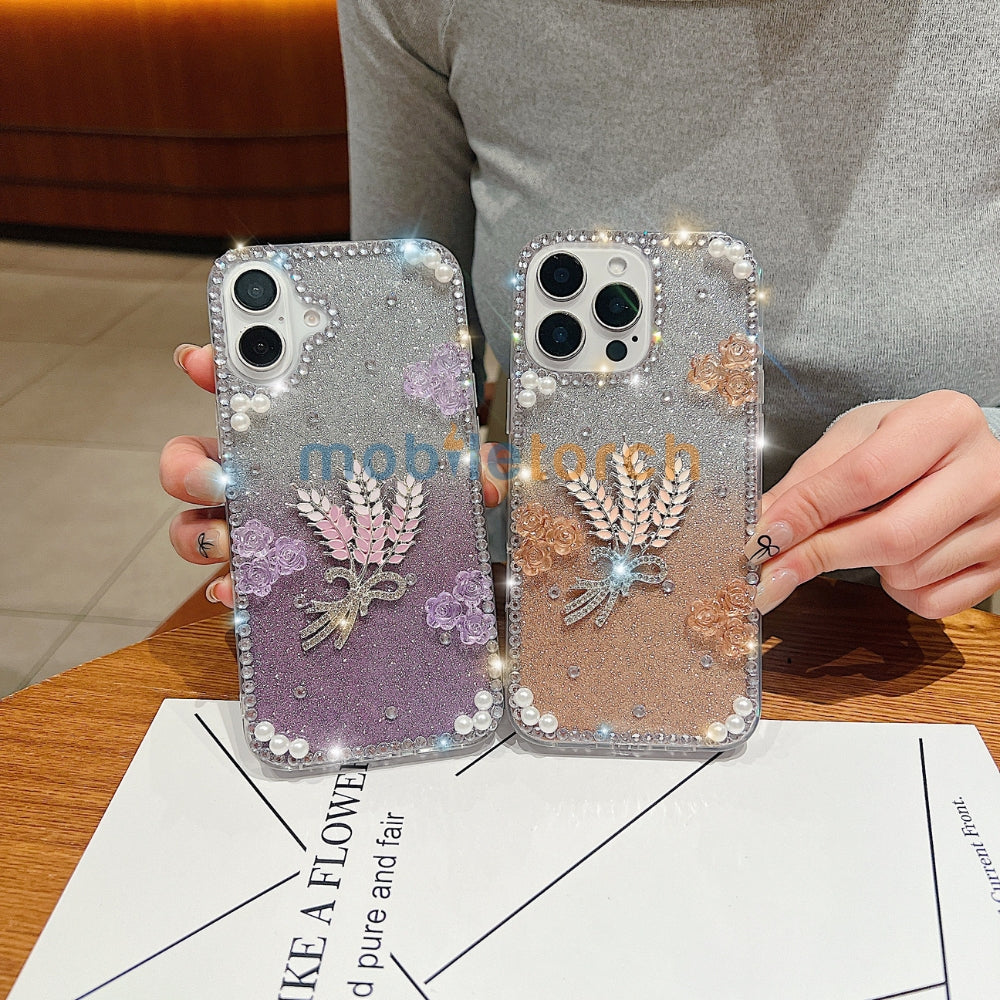 Diamond Leaves TPU (Soft) Handmade Bling Phone Case - iPhone 14 Pro Max