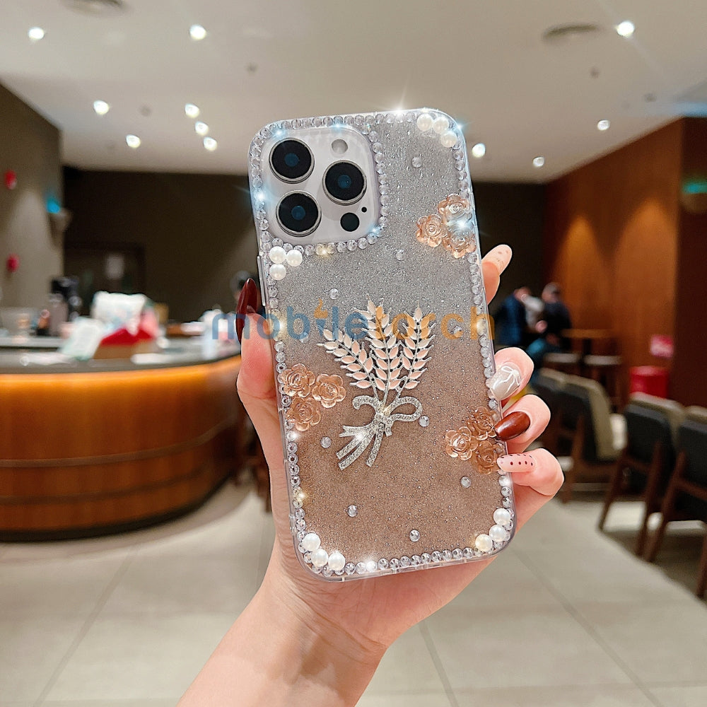 Diamond Leaves TPU (Soft) Handmade Bling Phone Case - iPhone 14 Pro Max